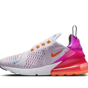 Nike Women's Air Max 270 White, Pink, and Orange Sneakers